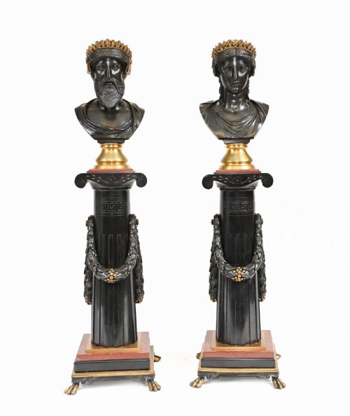 fig 1. Pair Grand Tour Busts on Stands Bronze Jupiter Juno 1820