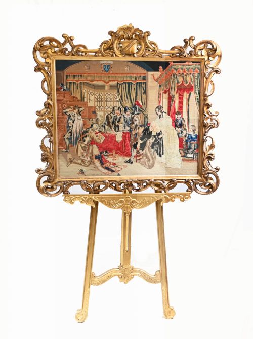 Victorian Needlepoint Tapestry Gilt Frame Cromwell 1840
