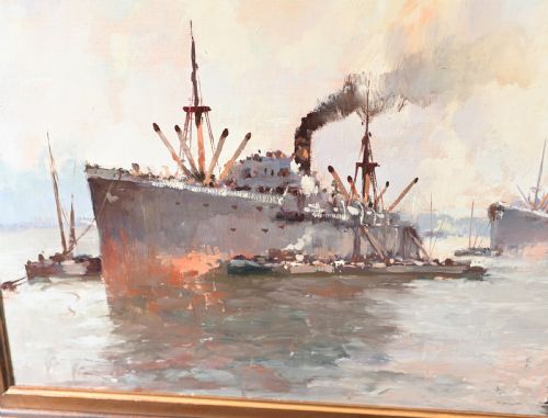 fig 1. Oil Painting Ostend Maritime Ship Signed Pauwels Antique Art
