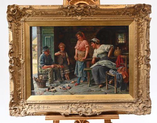 Italian Oil Painting the Shoe Seller by a Gabbi