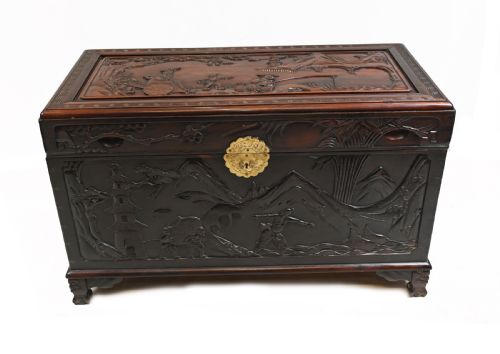 Chinese Camphor Chest Hardwood Carved Luggage Box 1880