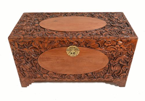 Carved Antique Camphor Chest Chinese Sailors Trunk