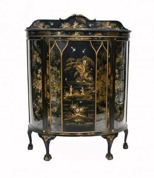 Antique English Cabinet Lacquered Chinoiserie Hille and Co

