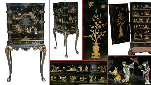 fig 1. English Specimen Cabinet Chinoiserie Lacquer 1900 Antique