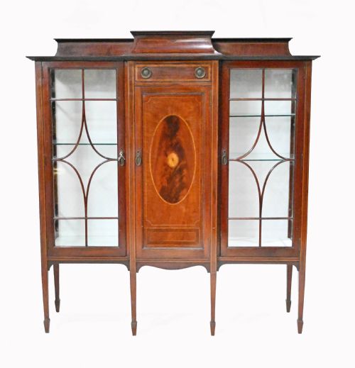 EDWARDIAN DISPLAY CABINET VITRINE SHERATON MAHOGANY INLAY 1910 - ADDITIONAL PHOTO 1