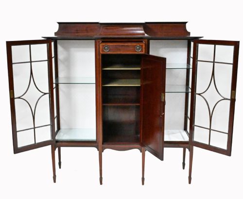 EDWARDIAN DISPLAY CABINET VITRINE SHERATON MAHOGANY INLAY 1910 - ADDITIONAL PHOTO 7