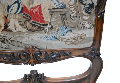 VICTORIAN TAPESTRY SCREEN NEEDLEPOINT HAND WOVEN 1840 PASTORAL - ADDITIONAL PHOTO 3