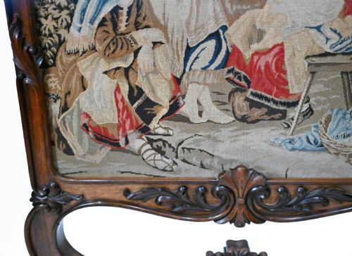 VICTORIAN TAPESTRY SCREEN NEEDLEPOINT HAND WOVEN 1840 PASTORAL - ADDITIONAL PHOTO 4