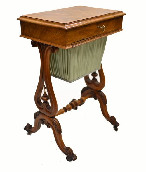 fig 1. Victorian Sewing Table Work Box Walnut 1860