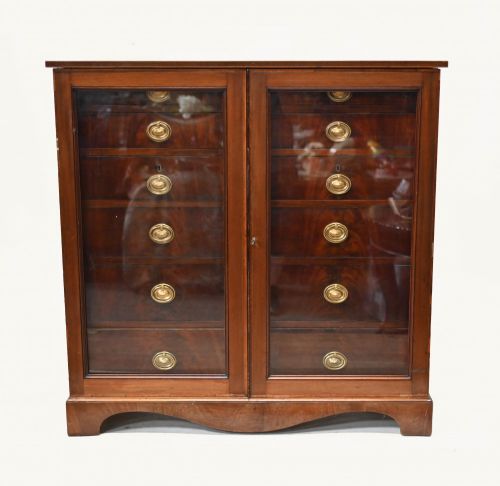 George III Collectors Cabinet Mahogany Painted Panels 1820 Chest Drawers
