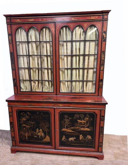 fig 1. Victorian Lacquered Library Bookcase Cabinet Chinoiserie 1880
