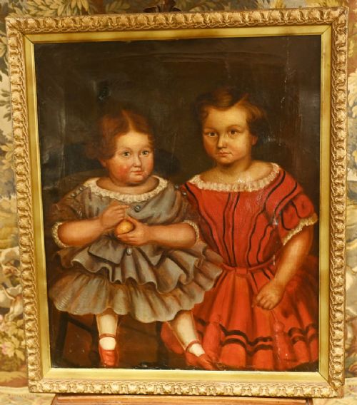 AMERICAN PRIMITIVE OIL PAINTING CHILD PORTRAIT 1840 FOLK ART