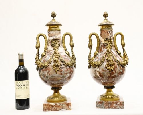 PAIR MARBLE CASSOLETTE URNS FRENCH EMPIRE DECORATIVE VASES 1890 - ADDITIONAL PHOTO 9