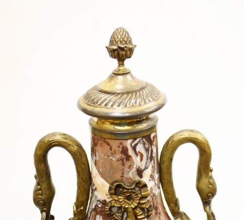 PAIR MARBLE CASSOLETTE URNS FRENCH EMPIRE DECORATIVE VASES 1890 - ADDITIONAL PHOTO 11