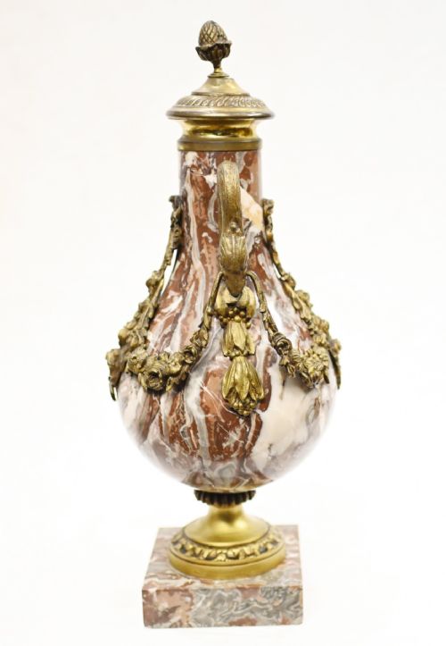 PAIR MARBLE CASSOLETTE URNS FRENCH EMPIRE DECORATIVE VASES 1890 - ADDITIONAL PHOTO 13