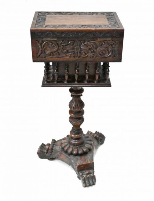ANTIQUE INDIAN TEAPOY TABLE CARVED PADOUK COLONIAL FURNITURE