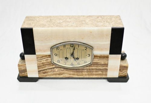 French Art Deco Clock Marble Mantle Timepiece