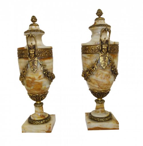 fig 2. Pair French Marble Urns Antique Cassolette Ormolu