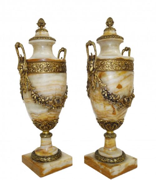fig 3. Pair French Marble Urns Antique Cassolette Ormolu
