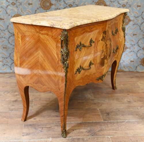 fig 1. French Antique Commode Bombe Chest Drawers Inlay 1870
