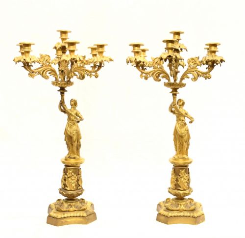 Pair French Ormolu Candelabras Maiden Antique 1880