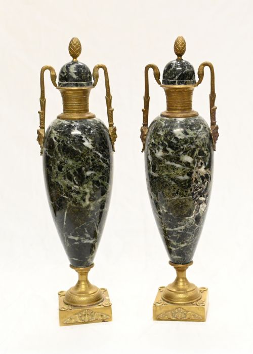 Pair Marble Amphora Urns Cassolettes French Empire 1880
