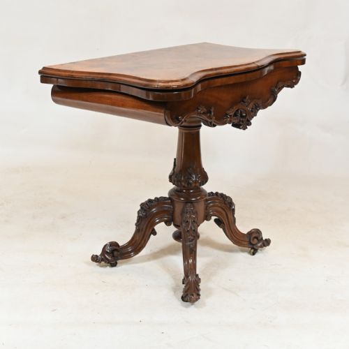 VICTORIAN WALNUT CARD TABLE 1860 CARVED GAMES - ADDITIONAL PHOTO 3