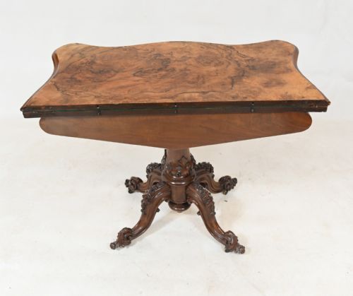VICTORIAN WALNUT CARD TABLE 1860 CARVED GAMES - ADDITIONAL PHOTO 4