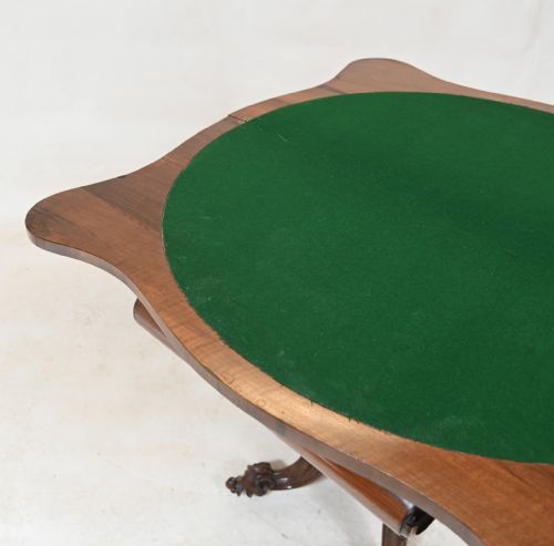 VICTORIAN WALNUT CARD TABLE 1860 CARVED GAMES - ADDITIONAL PHOTO 5