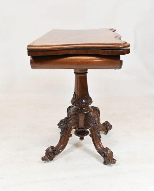 VICTORIAN WALNUT CARD TABLE 1860 CARVED GAMES - ADDITIONAL PHOTO 10