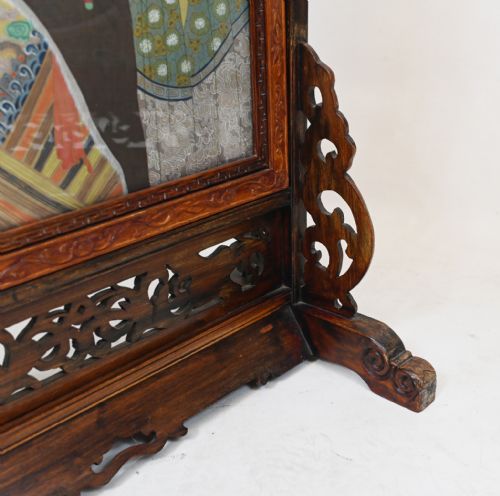 PAIR CHINESE SILK WOVEN HARDWOOD SCREENS ANTIQUE 1840 QIANLONG EMPEROR - ADDITIONAL PHOTO 3