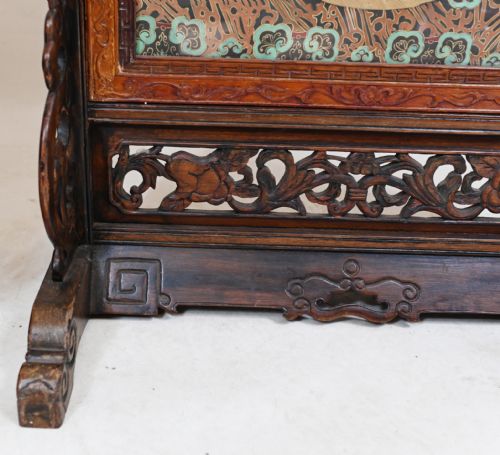 PAIR CHINESE SILK WOVEN HARDWOOD SCREENS ANTIQUE 1840 QIANLONG EMPEROR - ADDITIONAL PHOTO 4