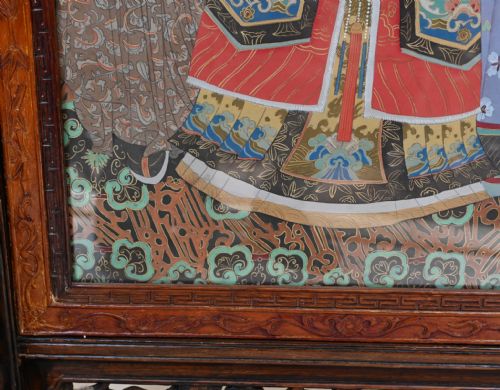 PAIR CHINESE SILK WOVEN HARDWOOD SCREENS ANTIQUE 1840 QIANLONG EMPEROR - ADDITIONAL PHOTO 7
