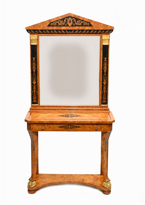 Antique Italian Console Table and Mirror Satinwood Ebony Inlay
