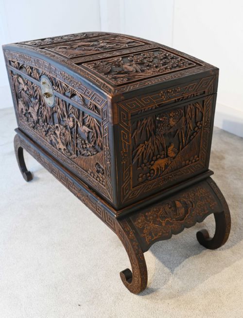 fig 2. Chinese Camphor Chest Luggage Chest Carved Stand Antique 1900