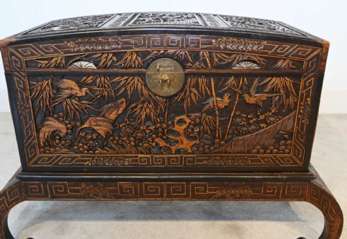 fig 3. Chinese Camphor Chest Luggage Chest Carved Stand Antique 1900
