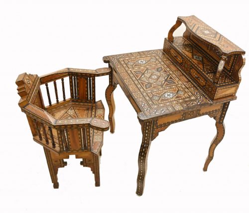 SYRIAN DAMASCAN DESK AND CHAIR SET ARABIC INLAY - ADDITIONAL PHOTO 15