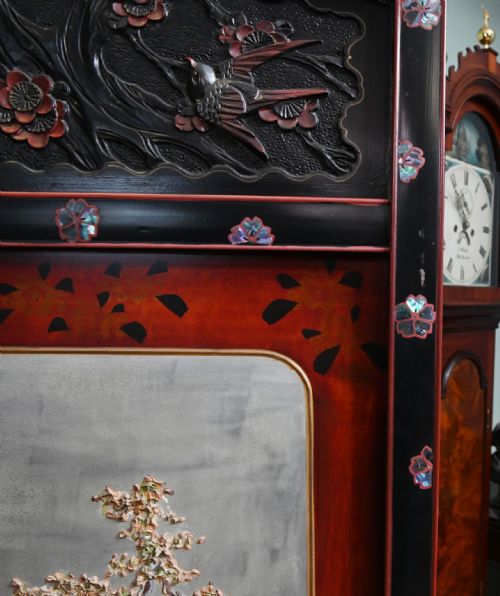 CHINESE FOUR PANEL SCREEN LACQUER ROOM DIVIDER 1920 - ADDITIONAL PHOTO 1