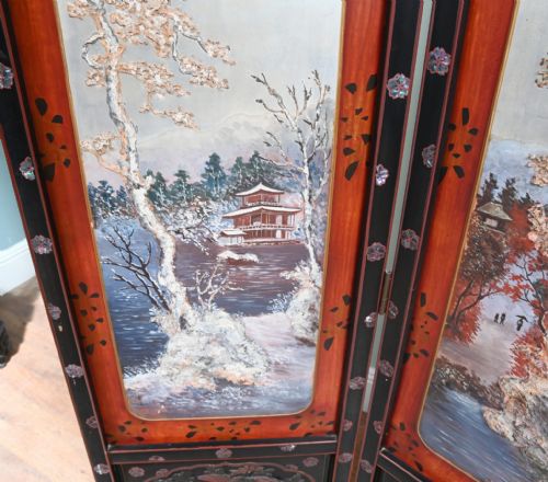 CHINESE FOUR PANEL SCREEN LACQUER ROOM DIVIDER 1920 - ADDITIONAL PHOTO 2