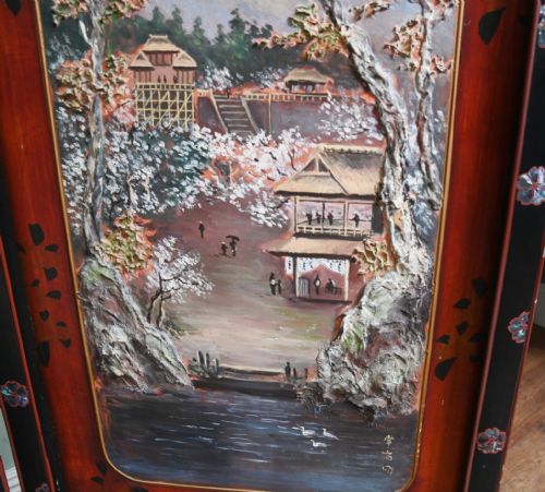 CHINESE FOUR PANEL SCREEN LACQUER ROOM DIVIDER 1920 - ADDITIONAL PHOTO 3