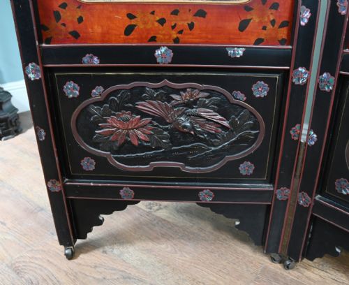 CHINESE FOUR PANEL SCREEN LACQUER ROOM DIVIDER 1920 - ADDITIONAL PHOTO 4