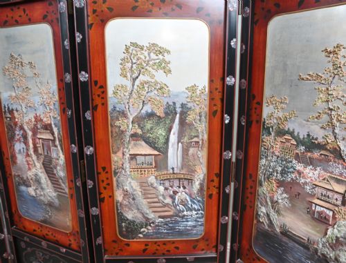 CHINESE FOUR PANEL SCREEN LACQUER ROOM DIVIDER 1920 - ADDITIONAL PHOTO 6