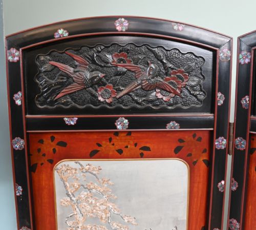 CHINESE FOUR PANEL SCREEN LACQUER ROOM DIVIDER 1920 - ADDITIONAL PHOTO 7