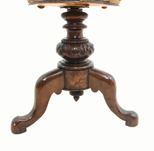 VICTORIAN PIANO STOOL CARVED WALNUT ADJUSTABLE HEIGHT 1860 - ADDITIONAL PHOTO 3