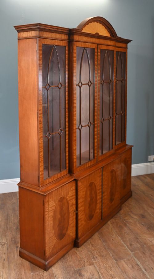 SHERATON BREAKFRONT BOOKCASE WALNUT INLAY CABINET - ADDITIONAL PHOTO 7