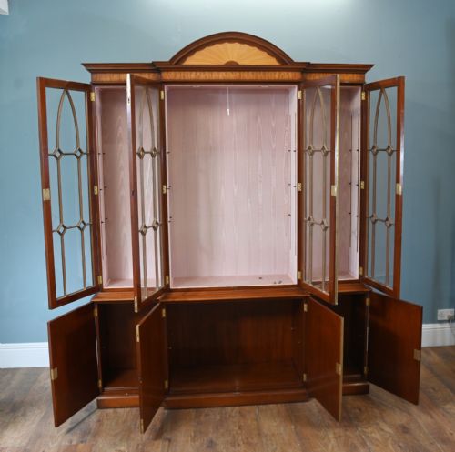 SHERATON BREAKFRONT BOOKCASE WALNUT INLAY CABINET - ADDITIONAL PHOTO 10