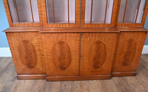 SHERATON BREAKFRONT BOOKCASE WALNUT INLAY CABINET - ADDITIONAL PHOTO 11