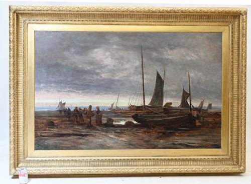 Xl Victorian Oil Painting Norfolk Coast Maritime 1860 6 Ft