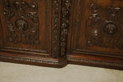 VICTORIAN OAK BREAKFRONT BOOKCASE CARVED MISKIN MANOR 1870 LIBRARY - ADDITIONAL PHOTO 6