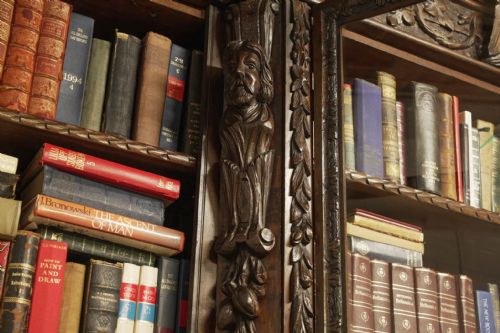VICTORIAN OAK BREAKFRONT BOOKCASE CARVED MISKIN MANOR 1870 LIBRARY - ADDITIONAL PHOTO 10